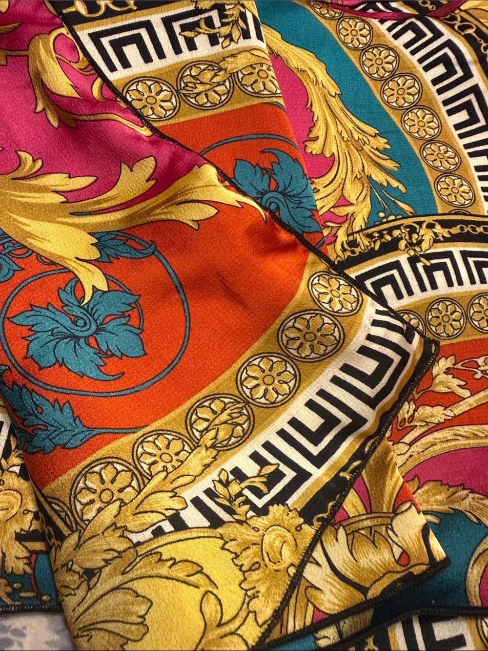 Gold and Black Printed Silk Scarf